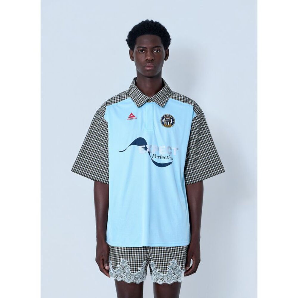 Martine Rose Men Patchwork Cotton Polo Shirt
